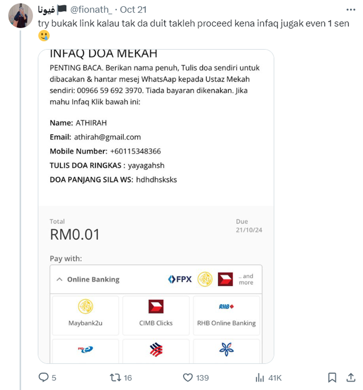 infaq sebelum kirim doa ustaz mekah